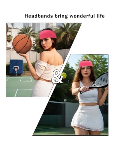 Headbands for Men & Women, Sweat Headband Non-Slip Sweatband Sports Running Cycling Yoga Basketball Workout Football Training - color: Hot Pink
