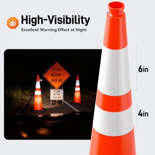 HiGiant 36 Inch Traffic Cones 8 Pack, Orange Safety Cone with Weighted Base, High-Visibility and Impact-Resistant, for Parking, Road Construction, Drivers Training, Driveway - size: 36 Inch