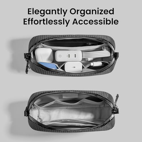 tomtoc Electronics Organizer Travel Case Performance, Water Resistant Bag Cable Tech Pouch Accessories, Carry Storage for Cord, Phone, Cables, Airpods, USB Flash Drive, Daily Items - color: Black Plaid, size: Small