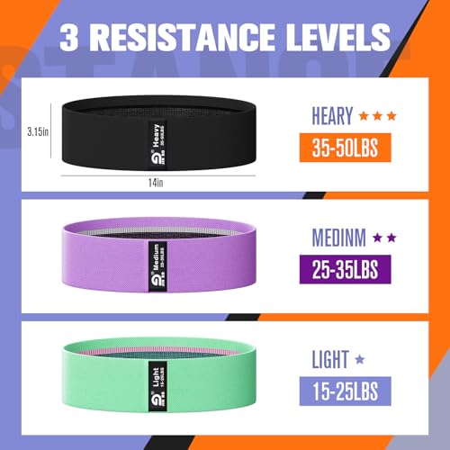 Booty & Resistance Bands – 3 Level Non-Slip Fabric Exercise Bands for Legs & Glutes, Women & Men, Squats, Hip Thigh Training, Yoga, Pilates, Home Workout - color: Green - Purple - Black