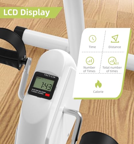 HOMGIM 2-in-1 Pedal Exerciser for Arms & Legs – Adjustable Resistance Sit-Down Bike for Seniors, Stroke Recovery & Physical Therapy – Portable Under Desk Knee Peddler for Home Rehab（White）