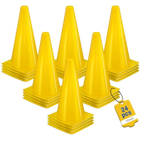 12 Inch Sports Cones Set of 24,Durable Training Cones for Soccer,Football, Basketball Drills - Multi-Purpose Agility Cones for Indoor & Outdoor Practice - color: yellow