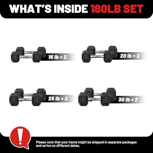 Hex Dumbbell Set 60-650lb, Weights Set Rubber Encased, Home Gym | PAPABABE Complete & Durable Cast Iron Core Odorless PVC Antiroll Hex Shape Ergonomic Chrome Handle Versatile Home Gym - size: 180 lb Set (Pair of 15, 20, 25, 30), style: Chrome Grip