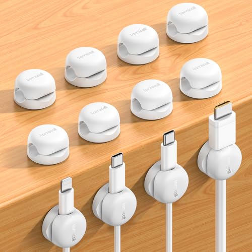 Lamicall 12 Pack Spring Cord Organizer, Compact Cable Holder Clips | 8mm Slot, Smaller, Space Saving, Office Desk Accessories, Nightstand Phone Charging Cord Holder, Adhesive Wire Organizer - color: White, size: 12Pack