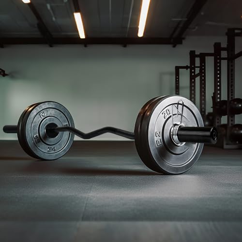 Olympic EZ Curl Bar 47-Inch - Chrome Curling Barbell for Biceps,Triceps,Arm Workouts,Compatible with 2"Olympic Plates,Includes Spring Collars,Home Gym Strength Bar(500LB Capacity)