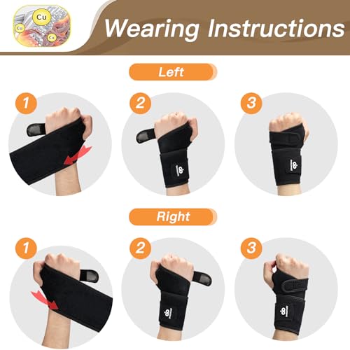 INDEEMAX 2 Pack Copper Wrist Brace Support for Carpal Tunnel, Pain Relief, Arthritis, Tendonitis, Adjustable Wrist Braces Compression Wraps Both Hands, Fit for Men and Women (Black-New) - color: Black-New