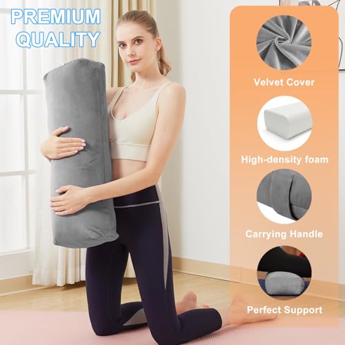 Rectangular Yoga Bolster Pillow, Meditation Pillow for Yin & Restorative Yoga, Filled with Wasted Sponge - color: Gray