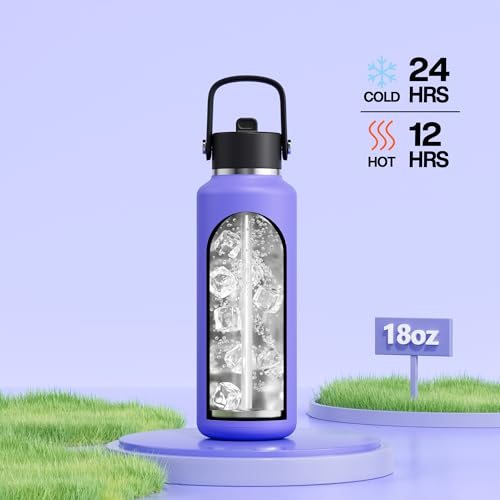 POWCAN 18oz Travel Water Bottle: Leakproof, Keep Cold 24H, BPA-Free, Lid with Handle, Insulated Water Bottle with Straw for School, Outdoors, Running, Camping, Gym, Playground, Teens (Violet's Tale) - color: Violet's Tale, size: 18 Ounces