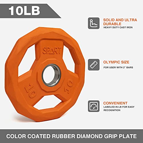SPART Color Coded Weight Plate 2-Inch Rubber Coated Olympic Grip Plate for Barbell, Solid Cast Iron Weight Plates for Strength Training, Weightlifting, Crossfit, Home Gym, 2.5LB/5LB/10LB/25LB/35LB/45LB, Pair - color: 115LB SET