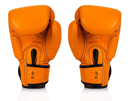 Fairtex BGV16 Leather Compact Muay Thai Boxing Gloves - color: Orange, size: 12 oz