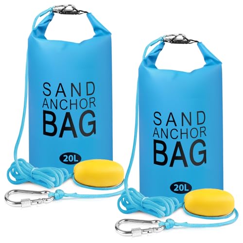 Phoncoo Sand Anchor Bag, 2 in 1 Jet Ski Anchor Kit for Float with Adjustable Buoy, Waterproof Dry Bag for Jetski, Kayak, Boat, Water Sports - color: Blue-2pack