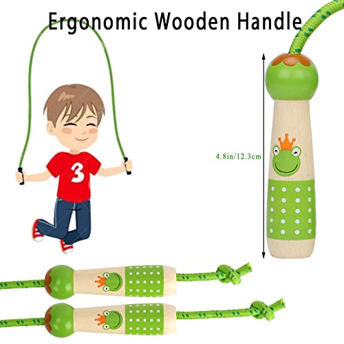 EGOSKY Jump Rope Kids, 7.2ft Children Adjustable Cotton Skipping Rope with Wooden Handle for Boys Girls Fitness Outdoor Activity - color: Green