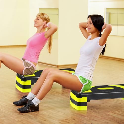 LEMY Adjustable Workout Aerobic Stepper, Exercise Step Platform for Home, Fitness, Gym, Strength Training - color: Black/Yellow