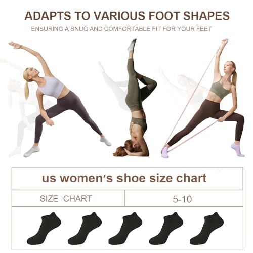 5 Pairs Pilates Socks with Grips for Women Non Slip Grip Yoga Crew Socks for Barre Hospital Barefoot - color: A - 5 Pairs Black