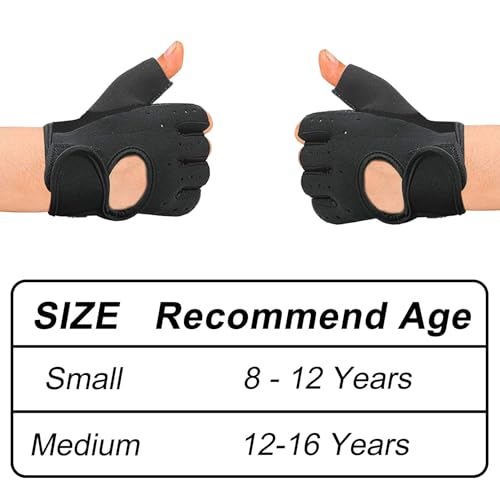 Luwint Kids Fingerless Workout Gloves - Anti-Slip Fitness Mitten for Children Cycling Yoga Weightlifting, 1 Pair - color: Black, size: Small