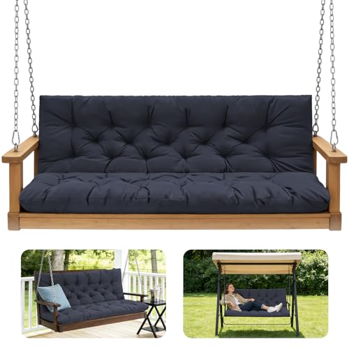 Porch Swing Cushions,Outdoor Cushions 3 Seater Replacement with Backrest, Waterproof Thickened Bench Cushion with Ties for Porch, Patio,Outdoor, Backyard and Garden (Navy Blue 47 * 40 in) - color: Navy Blue, size: 47x 40 inches