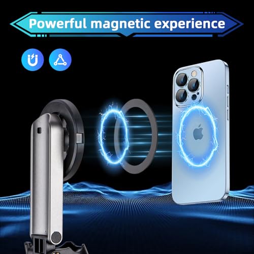 MQOUNY for Magsafe Tripod Stand for iPhone,Portable Pocket Size Selfie Stick with Rechargeable Remote and Metal Ring,Extendable Detachable Cell Phone Tripod Compatible with iPhone/Android - color: Black