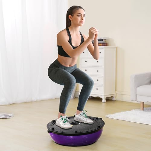 VEVOR Half Exercise Ball Trainer, 23/26 inch Balance Ball Trainer, 1500lbs Capacity Stability Ball, Yoga Ball with Resistance Bands & Foot Pump, Strength Fitness Ball for Home Gym Full Body Workout - color: 23" Ripple Purple