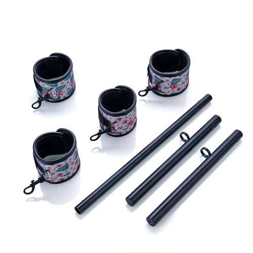 3 in 1 Heavy Duty Stainless Steel Expandable Spreader Bar with 4pcs PU Blue Adjustable Straps,Workout Bar for Home Gym Training Bar,Portable Detachable Pilates Kit - style: Black+Christmas White Kit