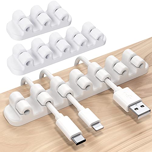 SOULWIT Upgraded Cable Holder, Cable Management Cord Organizer Clips Silicone Self Adhesive for Desktop USB Charging Cable Power Cord Bedside Wire PC Office Home (3/5/7 slot,White) - color: White