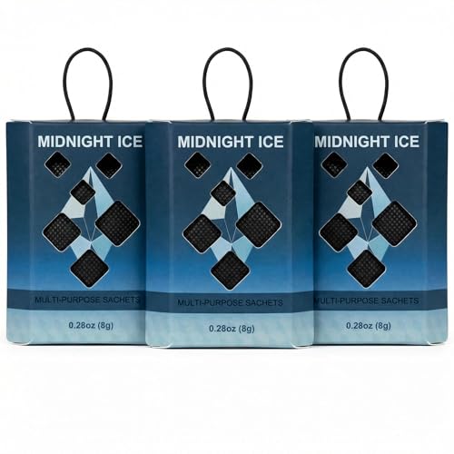 Midnight Ice Scented Sachets, 3 Pack Hanging Closet Deodorizer for Drawers, Wardrobes, Bags, Suitcases and Small Spaces