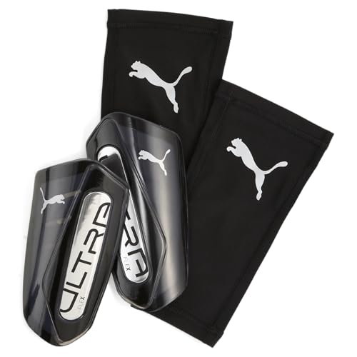 Puma Ultra Flex Sleeve Soccer Shin Guards - color: PUMA Black-PUMA Silver SS25, size: Medium