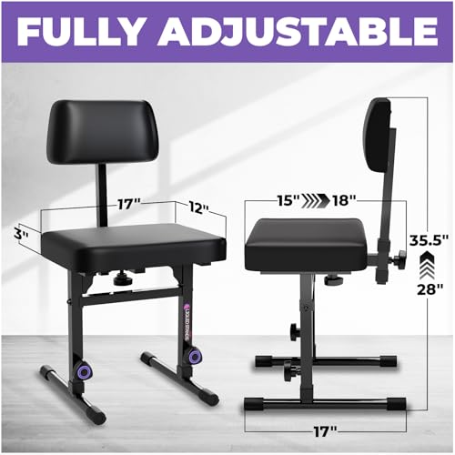 Liquid Stands Piano Bench Adjustable Stool – Music Keyboard Bench with Backrest Seat for Piano Keyboard Stand with Black Padded Cushion for Musicians Piano Stool Chair - color: Black