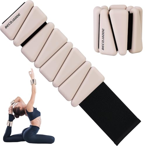 BECOJADDE Ankle Weights Set of 2 (1 lb/2 lb/3 lb Each) Adjustable Wrist Weights for Women Men Wearable Arm Leg Weight for Pilates, Running, Walking, Workout, Yoga - color: Beige, size: 6 Lb Pair (3 Lb Each)