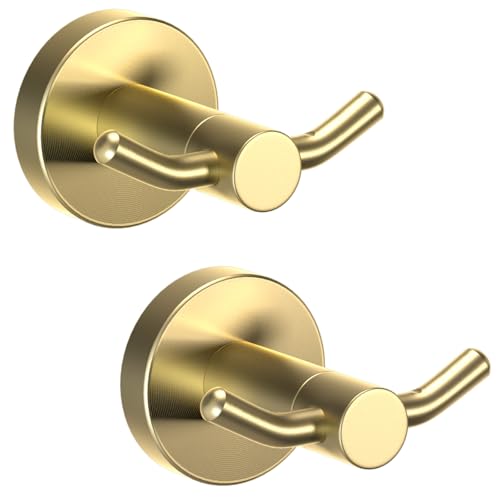 2 Pack Towel Hooks for Bathroom, Screw in Stainless Steel Wall Hooks for Hanging Coat Robe Keys(Brushed Gold) - color: Brushed Gold