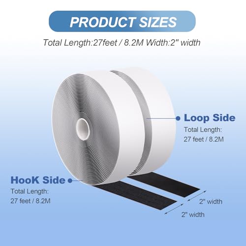 2''×27Ft Black Heavy Duty Hook And Loop Tape Adhesive, No Punching Picture Wall Hanging Roll, Sticky Back Couch Cushions Grip, Keep Rugs in Place, Strong Adhesive Tape for DIY at Classroom Office Home - size: 2In × 27Ft, style: Black