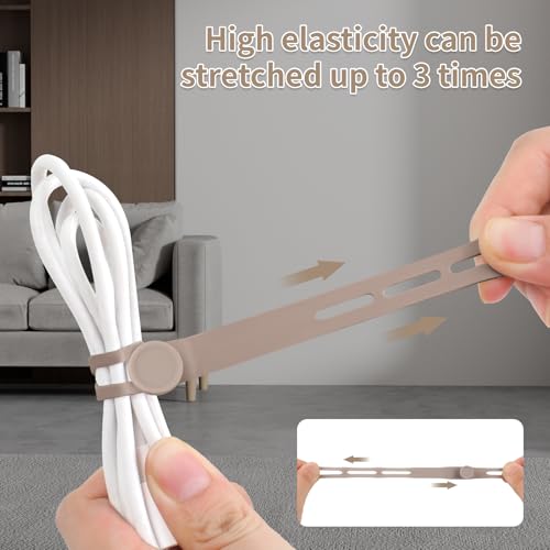 Oligei 25 Pcs Silicone Cable Ties, Cable Ties Reusable, High Elasticity Cord Wraps for Electrical Cords, Cord Organizer for Earphone, Phone Charger(Khaki) - color: 25p∣khaki