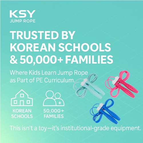 KSY Kids Jump Rope (Crystal Series) – Durable PVC Jump Rope for Kids Ages 6-12 – Lightweight, Adjustable, and Tangle-Free – Made in Korea - color: Bright Pink