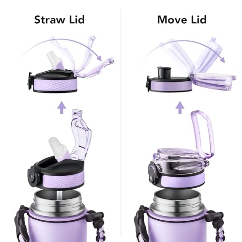 GOSWAG 24oz Insulated Stainless Steel Travel Water Bottle, 2 Lids | with straw and no straw, Paracord handle, Double-wall vacuum keeps drinks cold or hot, Leakproof tumbler - color: Pink-Purple Ombré