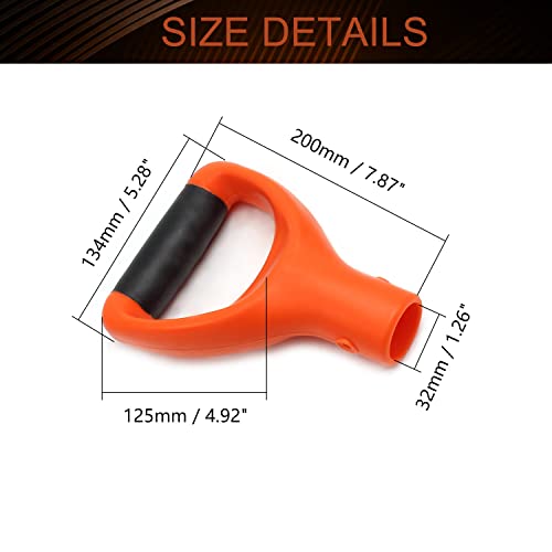 MroMax Curved D Grip Handle Replacement, 1-1/4" Inner Dia, Heavy Duty PVC | Replacement handle for Shovel, Spade, Snow Shovel & Garden Rake, Orange & Black, Ideal for Digging and Raking Tasks - color: Curved Orange