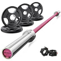 RitFit Barbell Weight Set - 4/6FT Olympic Barbell with Weight Plates (55-115LB Total) - Weightlifting Equipment for Squats, Curls, Deadlifts, Presses, Hip Thrusts - color: Pink, size: 6FT With 35LB Plates