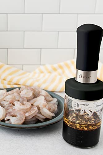 Cestari Glass Salad Dressing Bottle: Premium Borosilicate Salad Dressing Shaker with Mixer Insert | Leak Proof Salad Dressing Blender and Dispenser with Measurements and Recipes • Reusable Vinaigrette Cruet - color: Black