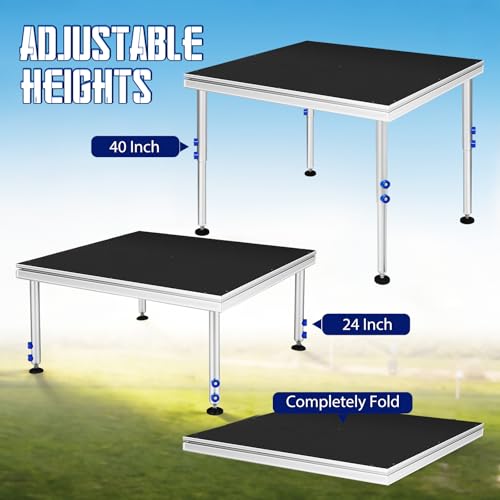 4x4ft Portable Stage Platform, 1900LBS Load Heavy Duty Aluminum Stage Riser | Adjustable Height 24"-41", Folding Modular Stage Deck, Anti-Slip Surface for Concerts, Weddings, DJ, Events, Commercial Use - size: 1pc