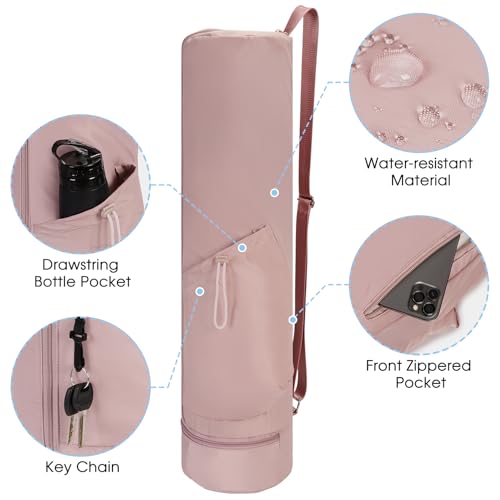 sportsnew Yoga Mat Bag, Full Zip Cargo Yoga Mat Carrier Bag with Drawstring Water Bottle Pocket and Bottom Wet Pocket, Exercise Yoga Mat Carrier Holder Multi-Functional Storage Bag Patent Pending - color: Pink, size: Medium pocket