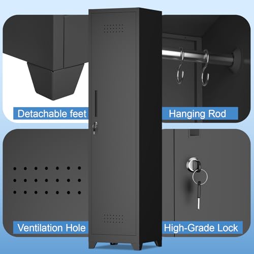 IRONFFICE Metal Utility Closet with Hanging Rod,Narrow Broom Closet with Door,Slim Laundry Storage Cabinet for Bathroo,Gym,Living Room,Black - size: 15.75"D x 15.75"W x 64.96"H-Black