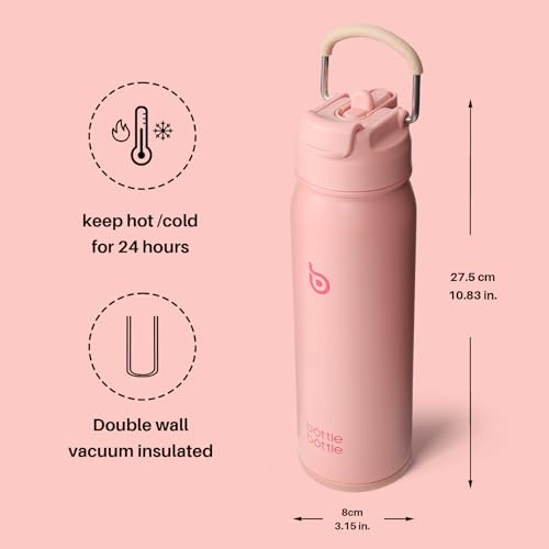 BOTTLE BOTTLE 24oz Insulated Water Bottle Stainless Steel Sport Water Bottle with Straw and Adjustable Lid Daily Pill Organizer - color: salmon