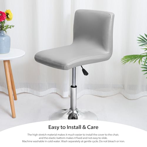 Gollense Stretch Bar Stool Covers with Backs, 4 Pack Waterproof PU Leather Pub Counter Dining Chair Covers, Square Swivel Barstool Seat Slipcover with Elastic Bottom for Low Short Back (Light Grey) - color: Light Grey