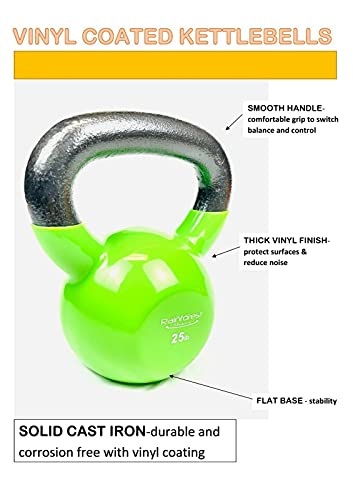 Vinyl Coated Cast Iron Kettlebell Weight - color: 25 LB + 25 LB - Green