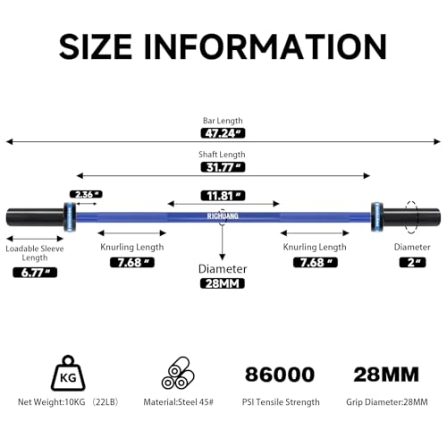 Ceramic Olympic Barbell 4/5/6FT – Short 2" Bar for Home Gym | Alloy/A3/45 steel. 400-500LB. 28mm knurled grip. Brass bushings. Squat, bench, deadlift, hip thrust. Fits standard plates. - color: Blue, size: 4FT-400LBS