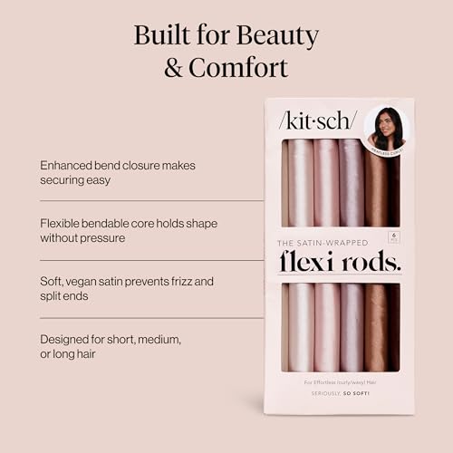 Kitsch Satin Flexi Rods, Heatless Curling Rods - No Heat Curls Overnight, Comfortable Hair Curlers to Sleep In for Frizz-Free and No Heat Damage Styling - 6pcs, Rosewood - color: Rosewood, size: 1 Count (Pack of 6)