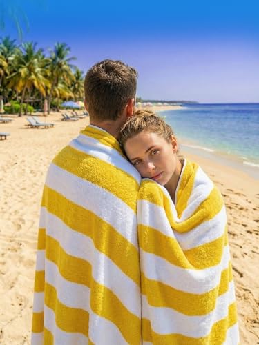 Utopia Towels Pack of 4 Cabana Beach Towels, Oversized 30 x 60 Inches Cotton Beach Towel Set, Smooth Ring Spun Texture for Pool and Swim Days, Modern Striped Design Bath Towels, Yellow - color: Yellow, size: 30 x 60 - 4 Pack