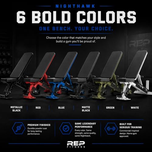 Rep Nighthawk Adjustable Weight Bench | Home Gym Incline Decline Flat Workout Bench | Heavy Duty Fitness and Strength Training Equipment | Foldable Space Saving Design - color: White