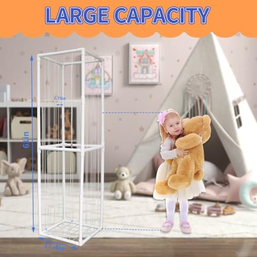 Stuffed Animal Storage, Kids Toy Zoo Storage Organizer with Elastic Band, Thicken PVC Tube Large Stuffed Animals Holder for Nursery Playroom Bedroom Room Furniture Plush Storage(White) - color: White