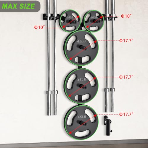 Wall Mounted Weight Plate Rack, Heavy Duty Olympic Barbell Holder & T Bar Row Landmine Attachment, 5 Pegs & 4 Barbell Storage, Space-Saving Home Gym Organizer - color: B. Mounted Weight Plate Rack