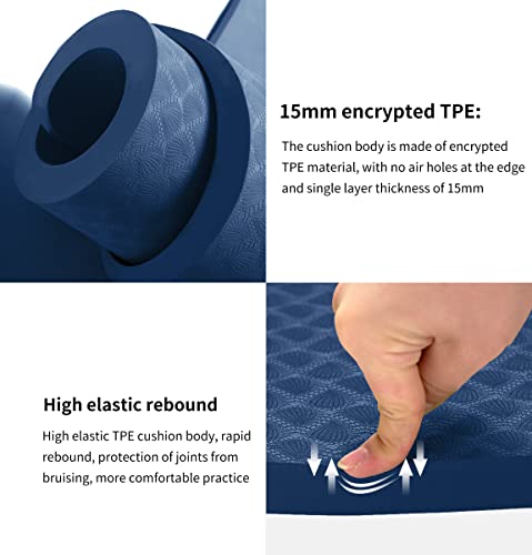 nuveti Large Exercise Mat - 15mm/20mm/30mm Thick Yoga Mat | Workout Mat for Fitness, Yoga, Pilates, Stretching & Floor Exercises for Women & Men with Free Carrying Bag - color: DarkBlue, size: 183X80X15MM