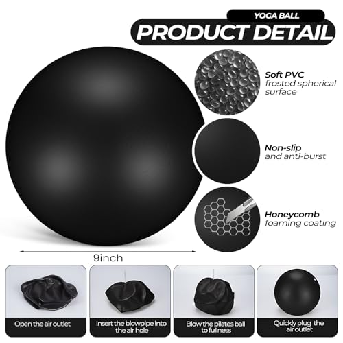 Seenelling 18 Pcs Pilates Ring and Ball Set with Resistance Bands Home Workout Pilates Equipment 11.8 Inch Magic Circle with Padded Handles, Mini Ball for Strength, Toning and Flexibility - color: Black